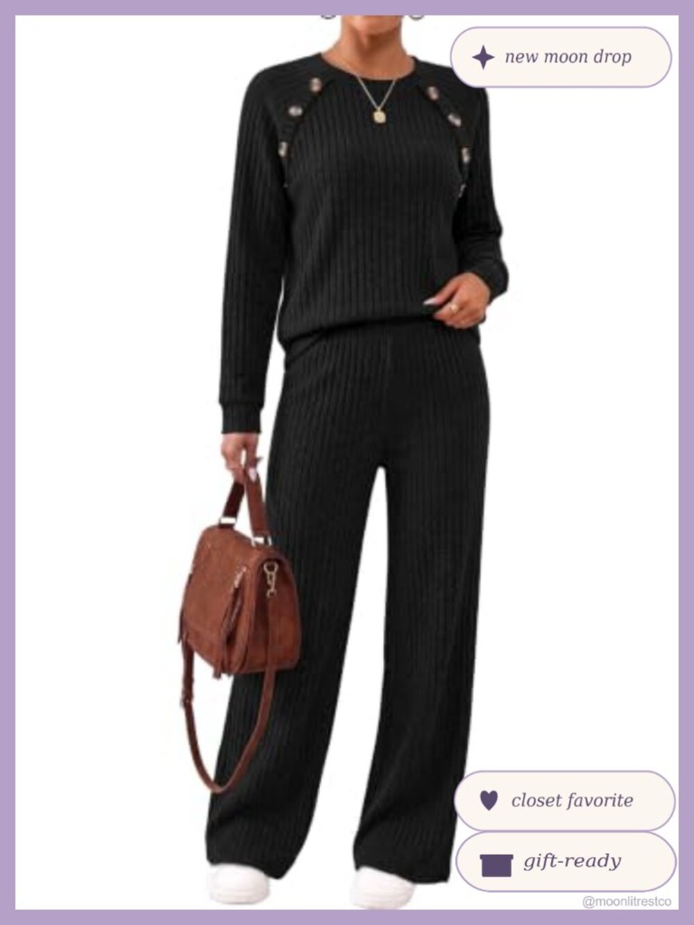 Ribbed Knit 2 Piece Lounge Set Long Sleeve & Pants Travel Vacation